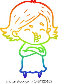 rainbow gradient line drawing of a cartoon girl pulling face