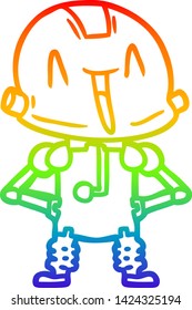 rainbow gradient line drawing of a cartoon robot
