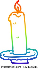 rainbow gradient line drawing of a cartoon burning candle