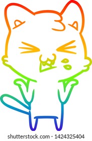 Regenbogen-Farbverlauf-Zeichnung einer Cartoon Katze beim Hüssen