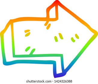 desenho de linha de gradiente do arco-íris de uma seta apontando para um desenho animado