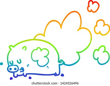 rainbow gradient line drawing of a cartoon smelly pig