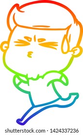 dibujo de una línea de degradado de un hombre de dibujos animados sudando