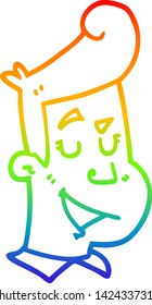 rainbow gradient line drawing of a cartoon happy man