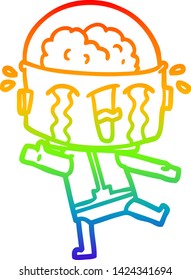 dibujo de una línea de gradiente de arco iris de un robot llorando una caricatura