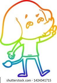 rainbow gradient line drawing of a cartoon elephant remembering