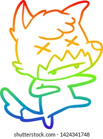 rainbow gradient line drawing of a cartoon dead fox