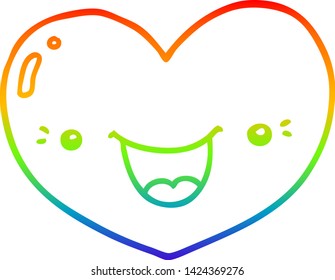 rainbow gradient line drawing of a cartoon love heart character