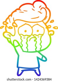 rainbow gradient line drawing of a cartoon crying man
