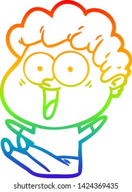 dibujo de una línea de gradiente de arco iris de un hombre feliz con dibujos animados