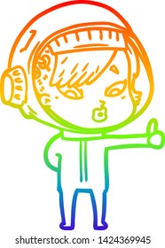 rainbow gradient line drawing of a cartoon astronaut woman