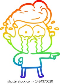 rainbow gradient line drawing of a cartoon crying man