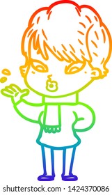 rainbow gradient line drawing of a cartoon woman