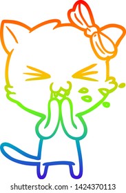 dibujo de una línea de gradiente de arco iris de un gato de dibujos animados