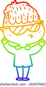dibujo de una línea de gradiente de arco iris de un niño de caricatura que usa gafas de sol