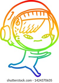 rainbow gradient line drawing of a cartoon astronaut woman