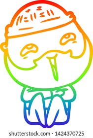 rainbow gradient line drawing of a cartoon happy bearded man