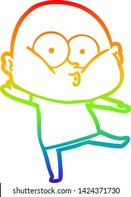 rainbow gradient line drawing of a cartoon bald man staring