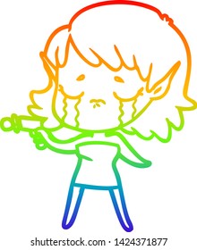Regenbogen-Farbverlauf-Zeichnung einer Cartoon weinenden Elfenmädchen