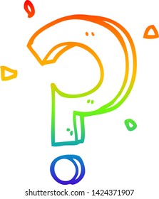 rainbow gradient line drawing of a cartoon question mark