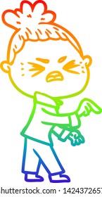 rainbow gradient line drawing of a cartoon angry woman