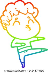 dibujo de una línea de gradiente de arcoiris de un hombre de dibujos animados