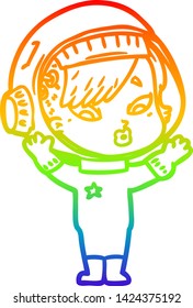 dibujo de una mujer astronauta de dibujos animados con gradiente de color arcoiris