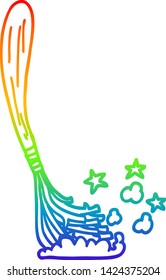rainbow gradient line drawing of a cartoon magic broom sticks