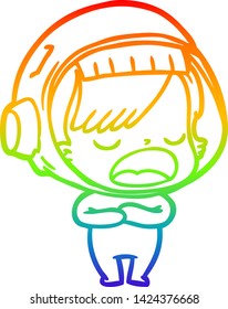 Regenbogengradientenzeichnung einer Astronautin, die erklärt