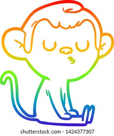 rainbow gradient line drawing of a cartoon monkey