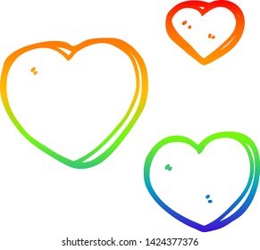 dibujo de línea de gradiente de arco iris de una caricatura de corazones de amor