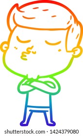 rainbow gradient line drawing of a cartoon model guy pouting