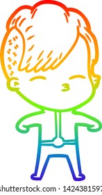 rainbow gradient line drawing of a cartoon girl wearing futuristic clothes