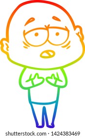 rainbow gradient line drawing of a cartoon tired bald man