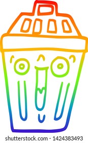 dibujo de línea de gradiente de arco iris de un basurero de desechos de dibujos animados