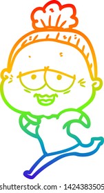 rainbow gradient line drawing of a cartoon happy old lady