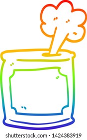 rainbow gradient line drawing of a cartoon can of food being opened