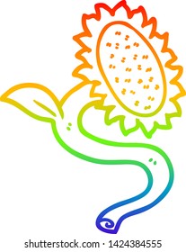 rainbow gradient line drawing of a cartoon sunflower