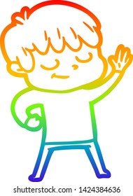 dibujo de una línea de gradiente de arco iris de un niño feliz con dibujos animados