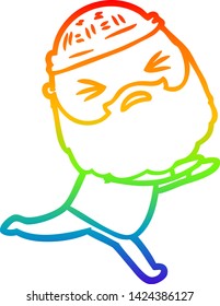 dibujo de una línea de degradado de arco iris de un hombre de dibujos animados con barba