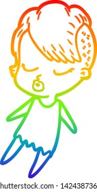 rainbow gradient line drawing of a cartoon pretty hipster girl