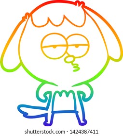 dibujo de una línea de gradiente de arco iris de un perro aburrido de dibujos animados