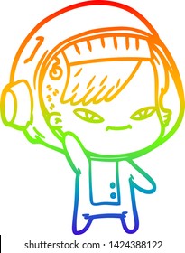 dibujo de una mujer astronauta de dibujos animados con gradiente de color arcoiris