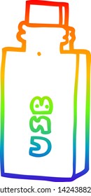 dibujo de línea de gradiente de arco iris de una unidad flash de dibujos animados
