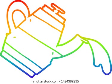 rainbow gradient line drawing of a cartoon kettle