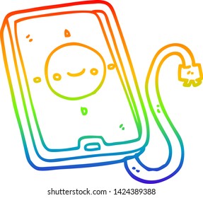 dibujo de una línea de gradiente de arco iris de un dispositivo móvil de dibujos animados