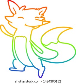 rainbow gradient line drawing of a cartoon happy fox