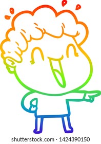 rainbow gradient line drawing of a cartoon happy man
