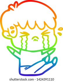 rainbow gradient line drawing of a cartoon boy crying