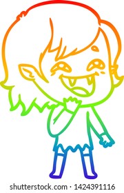 rainbow gradient line drawing of a cartoon laughing vampire girl